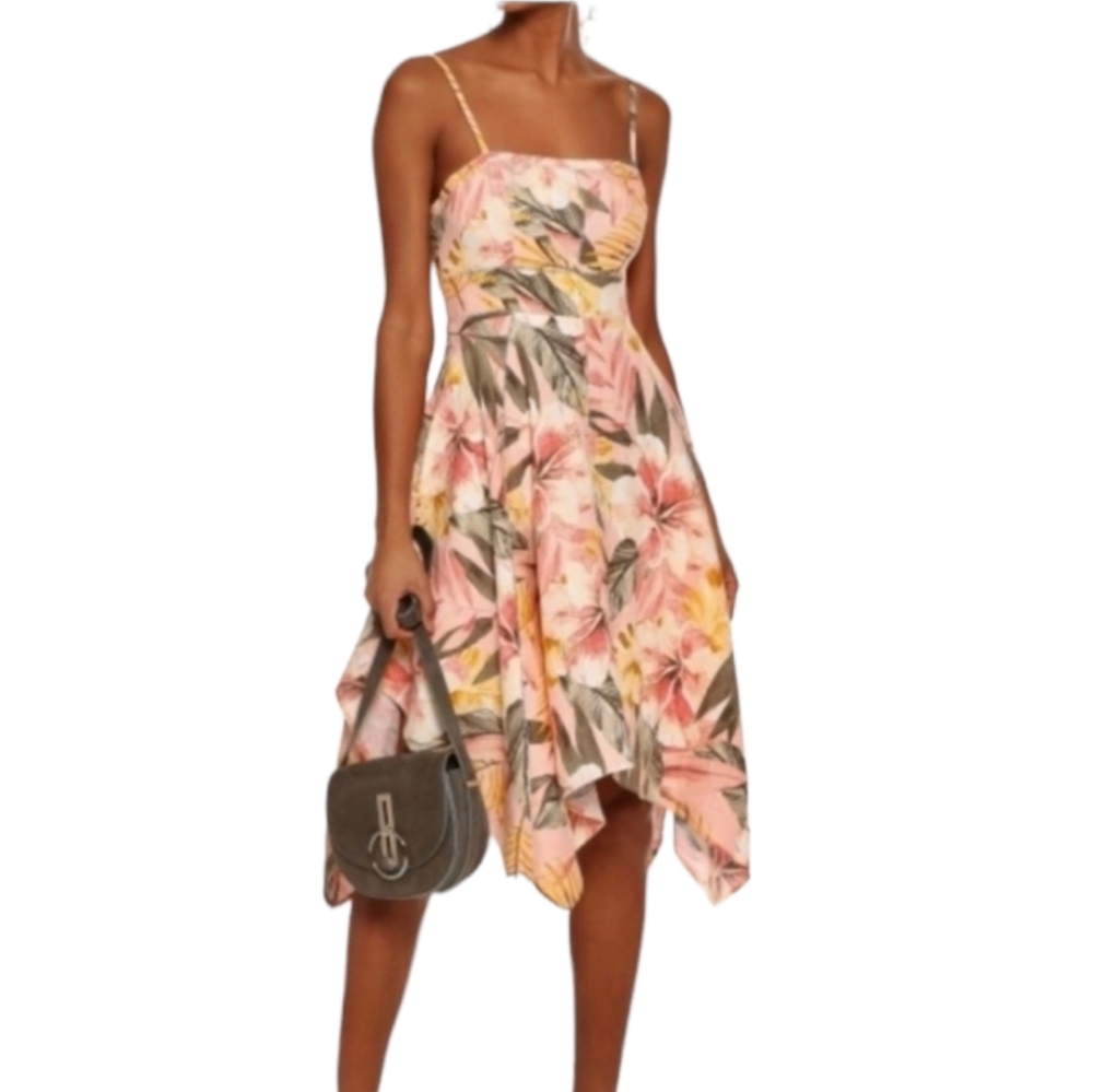 Joie Phara Floral Linen Asymmetrical Flared Dress